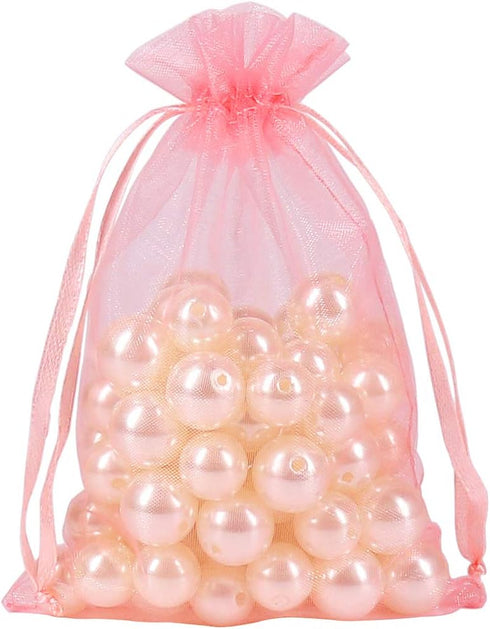 YQL 100PCS Blush Pink Organza Bags 4x6, Mesh Gift Favor Bags, Jewelry Pouches, Wedding Party Valentine Gift