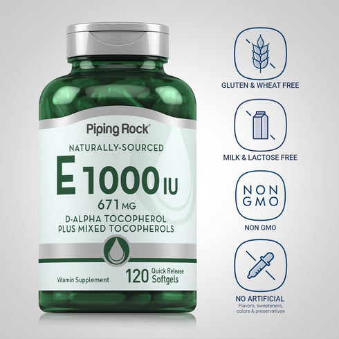 Piping Rock 1000 IU Vitamin E Softgels | 120 Count | with D-Alpha and Mixed Tocopherols | Gluten Free, Non-GMO