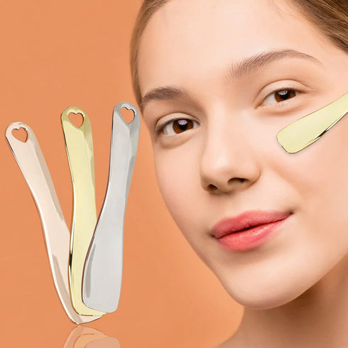 3 PCS Metal Cosmetic Spoon, Zinc Alloy Mini Skincare Spatula, Mask Spatula Facial Cream Facial Cosmetic Spoon Beauty Scoop (Silver Gold Rose Gold)