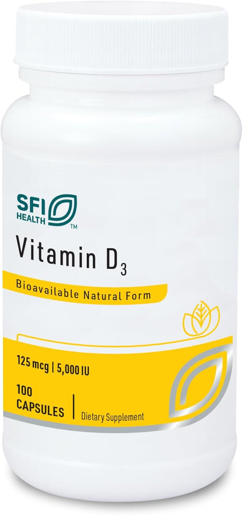 Klaire Labs Vitamin D3 5000 IU, 100 Capsules, High Potency, Immune Support, Promotes Bone & Heart Health