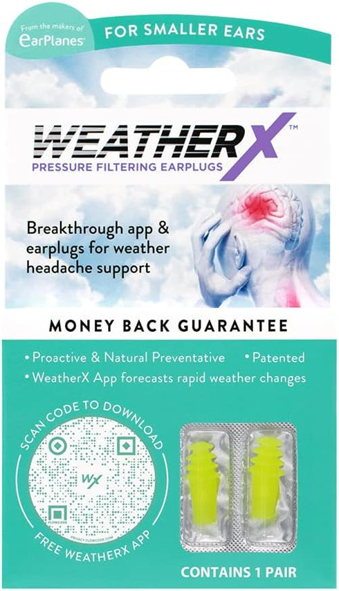 Pressure Filtering Earplug for Barometric Weather Pressure Shifts, Download Free Alert App (Small 1 Pk)