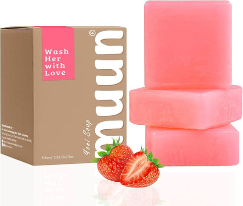 Muun Strawberry Yoni Soap Bar - Pack 3 pH Balancing Cleanser -