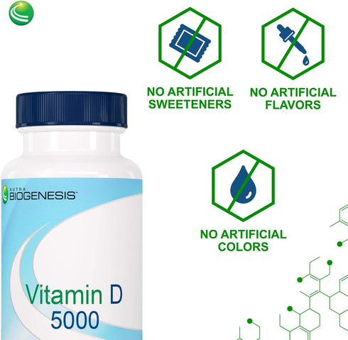 Nutra BioGenesis Vitamin D 5000 - Vitamin D3 5000 IU for Calcium Absorption and Immune Function - 90 Softgels