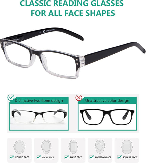Eyekepper Reading Glasses - 4 Pack with Two-Tone Reader Sunglasses for Men and Women Reading Under The Sun
