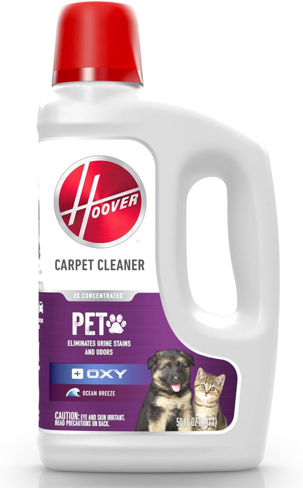 Hoover Oxy Pet Carpet Cleaner Solution, 50 oz, Deep Cleaning Shampoo for Carpet and Upholstery, Ocean Breeze Scent