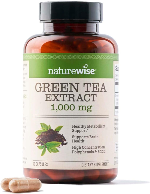 NatureWise Green Tea Extract Capsules 1000 mg - 50% EGCG & 98% Polyphenols - Extra Strength Antioxidants, 60 Capsules