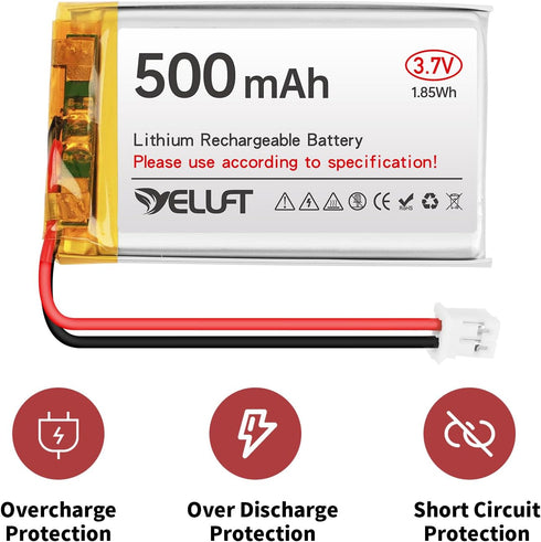 YELUFT 2pcs 3.7V 500mAh 1S 1C 403048 PH2.0 Lithium Polymer Battery Rechargeable Batteries with Protective Board