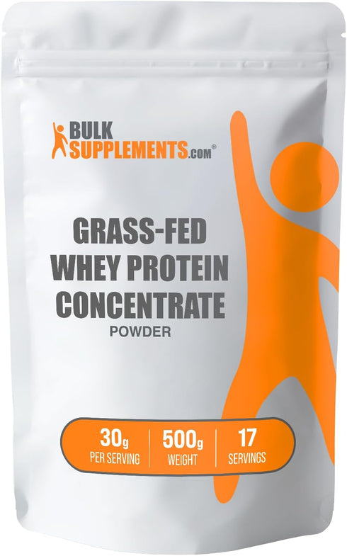 BulkSupplements.com Grass Fed Whey Protein Powder, Unflavored, Gluten-Free, 30g per Serving, 500g