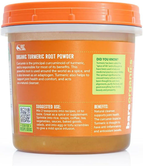 BareOrganics Turmeric Root Powder Superfood, Dietary Supplement, 8 Oz