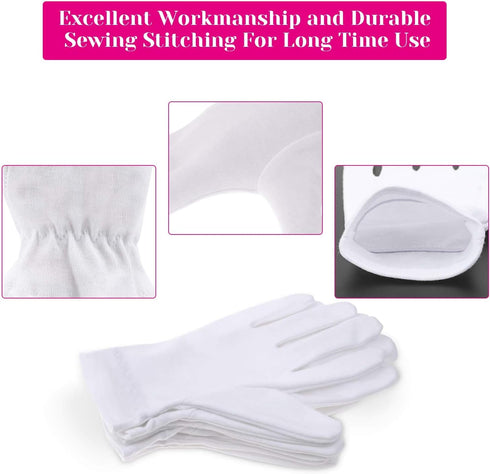 Selizo Moisturizing Gloves for Dry Hands Overnight, 3 Pairs 100% White Cotton Spa Gloves for Eczema, Women