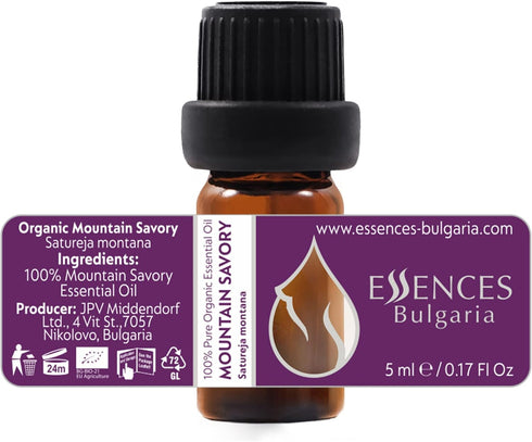 Essences Bulgaria Organic Mountain Savory Essential Oil - 1/6 Fl Oz | 5ml | 100% Pure and Natural, Therapeutic Grade