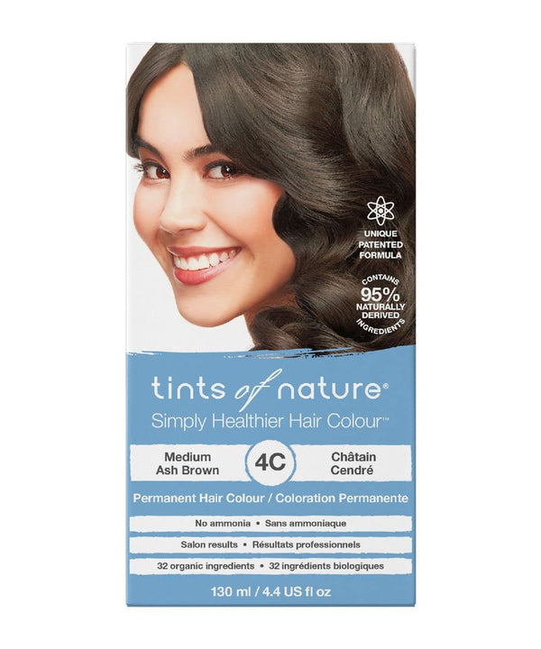 Tints of Nature 4C Medium Ash Brown Permanent Hair Dye, Nourishes Hair and Covers Greys, Ammonia-Free, 4.4 fl oz