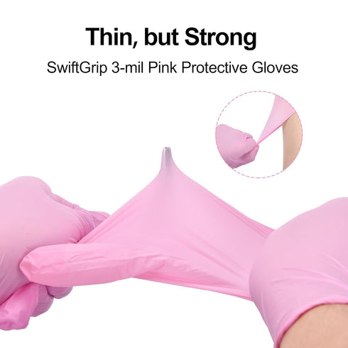 Nitrile Disposable Gloves, 3-mil, Medical Exam Gloves, Disposable Latex Free, Pink Rubber Cleaning Gloves, 50-ct Box