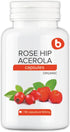 Organic Rose Hips & Acerola Vitamin C Capsules, 1000mg, for Immune and Collagen Support