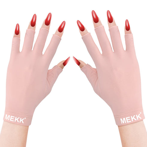 MEKK UV Gloves for Nails, Extra Length UV Light Gloves for Gel Nails, Pink