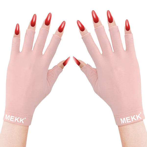 MEKK UV Gloves for Nails, Extra Length UV Light Gloves for Gel Nails, Pink