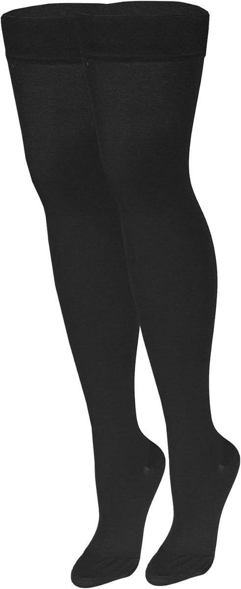 NuVein Medical Compression Stockings, 20-30 mmHg Support, Thigh Length Hose, Closed Toe, Black, Medium