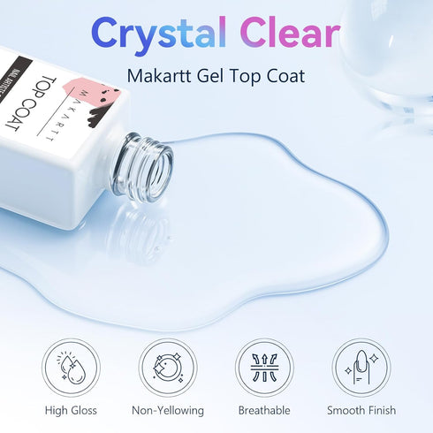 Makartt Gel Top Coat, 2 PCS No Wipe Top Coat Gel Nail Polish, High Glossy Shine Finish, 10ML Clear Soak Off