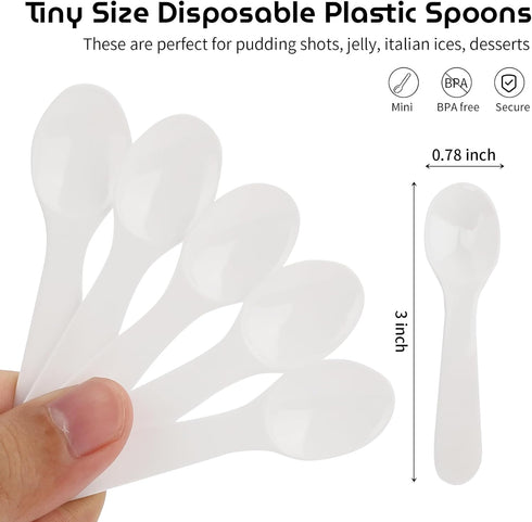 100PCS 3 Inch Mini Tasting Spoons Tiny Plastic Taster Spoon for Yogurt Pudding Jello Shots Ice Cream, Extra Little Sample Micro Spoons (White)