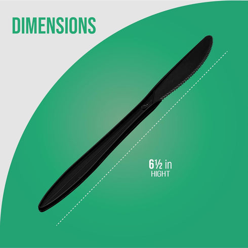 1,000 Plastic Disposable Knives Bulk Black Medium Weight Disposable Plastic Cutlery Knife