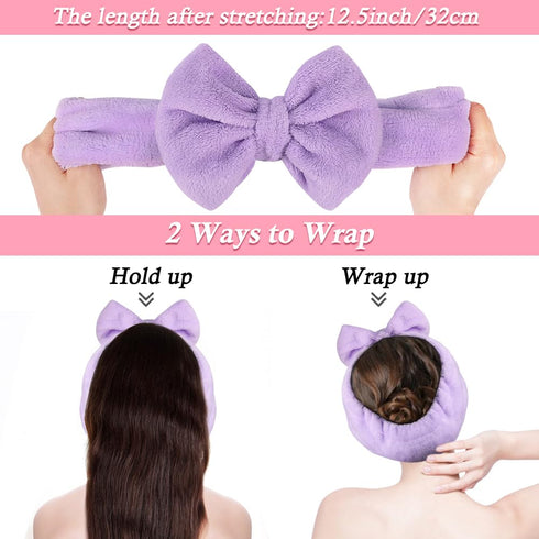 Shintop Spa Headband, Soft Makeup Headband with Cute Bow for Skincare, Facial Mask, Showers (Purple)