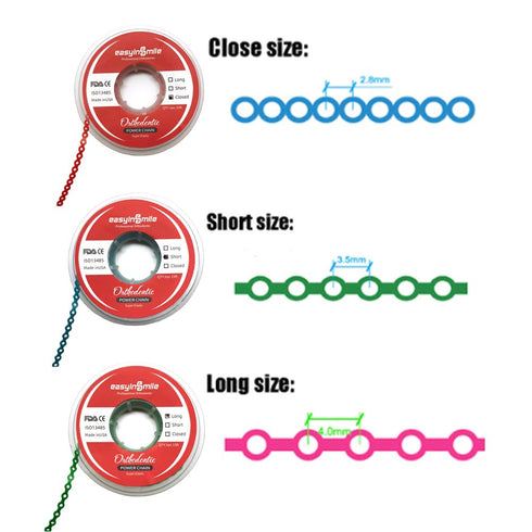 SNAWOP Dental Orthodontic Power Chain, Multicolor Spool Elastic Rubber Bands for Teeth Braces (Long, Light Blue)