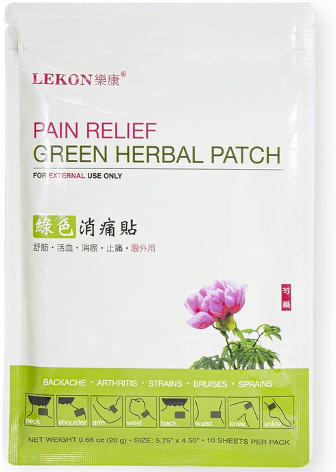 LEKON Pain Relief Green Herbal Patch, 10 Sheets Per Pack, Regular Size 5.75 in x 4.5 in