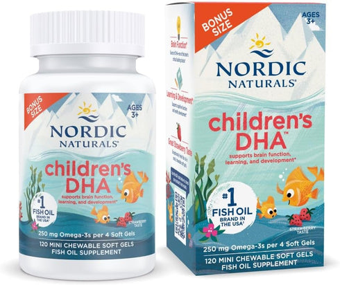Nordic Naturals Children’s DHA, Strawberry - 120 Mini Chewable Soft Gels for Kids - 250 mg Omega-3, 30 Servings