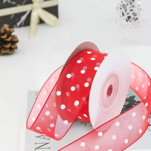 Fabric Ribbons - Red and White Plaid Ribbon for Crafts, 1 Inch Grosgrain Striped Ribbon for Gift Wrapping, 30 Yard