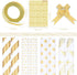 Gift Wrapping Supplies,8 Sheets White Gold Gift Wrapping Paper with 10 Pull Bows 24 Yard Glitter Ribbon and 12 Thank You Lable Sticker for Birthday Gift Wrap Christmas Gift Packing DIY Paper Craft