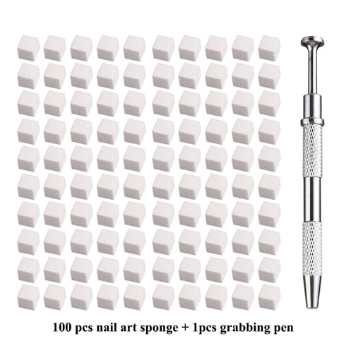 100Pcs Soft Nail Sponges for Ombre, Nail Art Sponges with Grabbing Pen, Professional Manicure Tools and Accessories