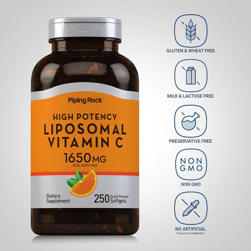 Piping Rock Liposomal Vitamin C 1650mg - 250 Softgels High Potency, Non-GMO, Gluten Free