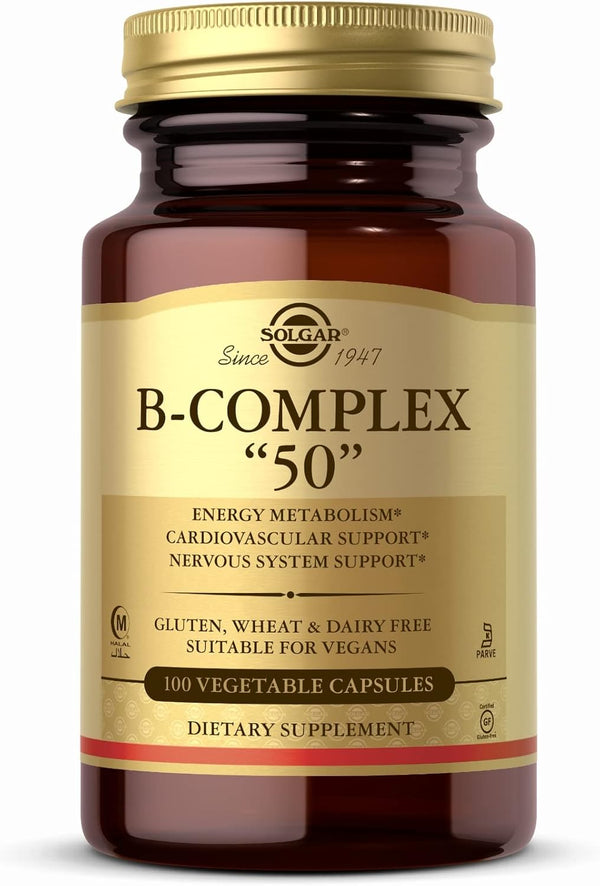 Solgar B-Complex "50" - 100 Vegetable Capsules - Energy Metabolism, Cardiovascular & Nervous System Support