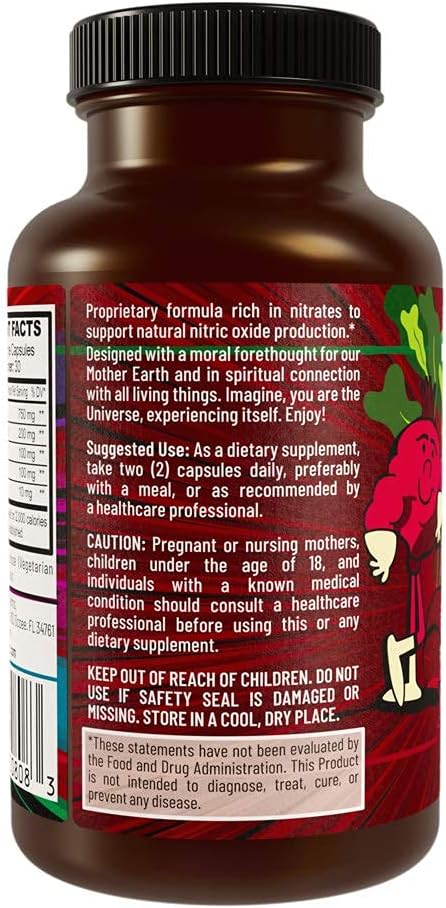 Beet Root Capsules 60 Count - Heart-Healthy Energy with Grape Seed Extract & Ginseng - Vegan Circulation Support