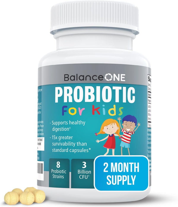Balance ONE Kids Probiotic, 3 Billion CFU, Sugar Free, Gut & Digestive Support, 2 Month Supply