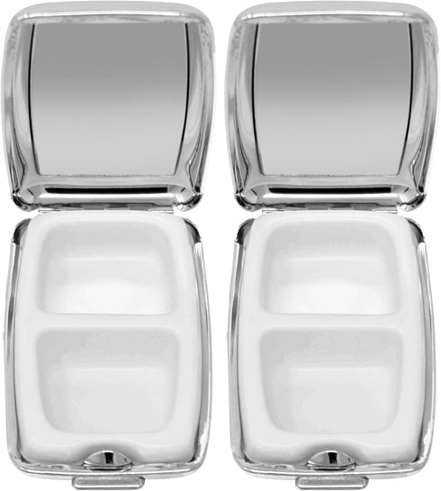 Set 2 of Dual-Compartment Rectangular Pocket Purse Pill Box & Organizer with Insert (Retro Squares)