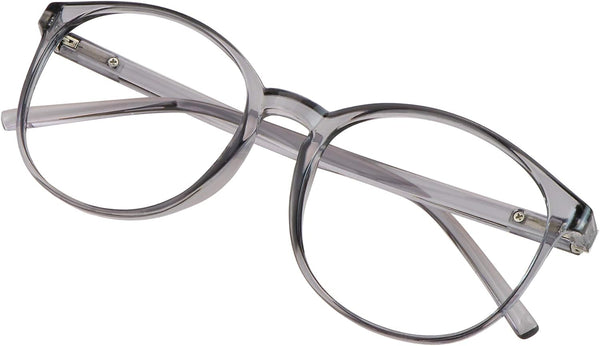 VisionGlobal Blue Light Blocking Glasses for Women/Men, Anti Eyestrain, Stylish Oval Frame, Anti Glare, Clear Gray,