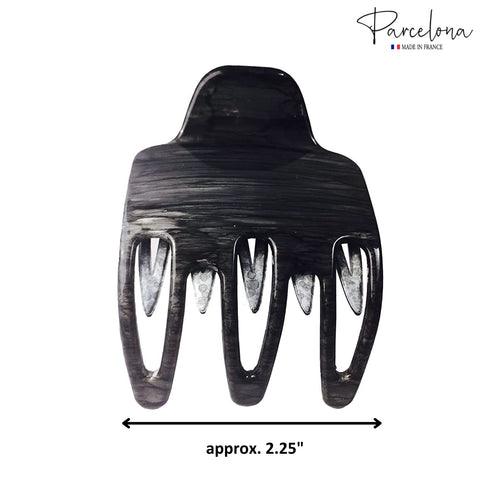 Parcelona French Paw Yoga Hair Claw Clip, Grey Black Streaks, Wide Side Slide In