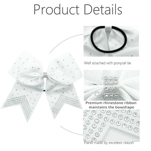 Hipcheer 12PCS Large Cheer Hair Bows for Girls, Hand-made 8" Rhinestones Grosgrain Ribbon Hair Accessories