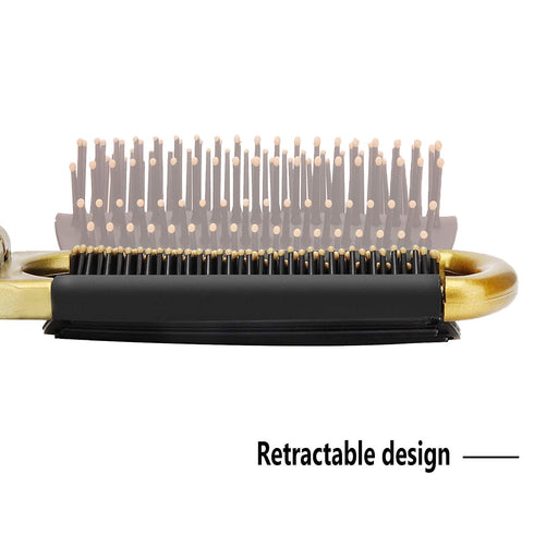 Yusong Hair Brush Set, 2 packs Mini Travel Folding Hairbrush with Mirror for Women Girls, Gold & Silver