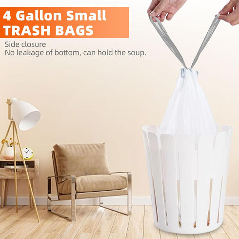 80 Count 4 Gallon Small Drawstring Trash Bags, Unscented White Liners for Bathroom Office Kitchen