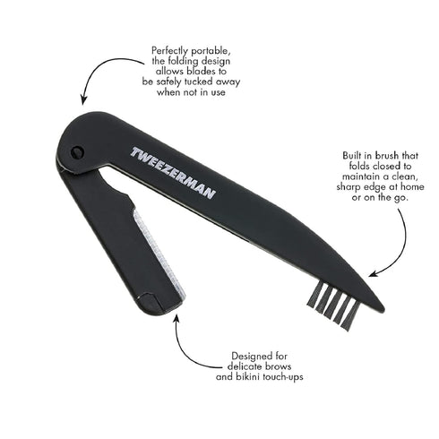 Tweezerman Precision Folding Brow Razor - Eyebrow Razor for Women and Men