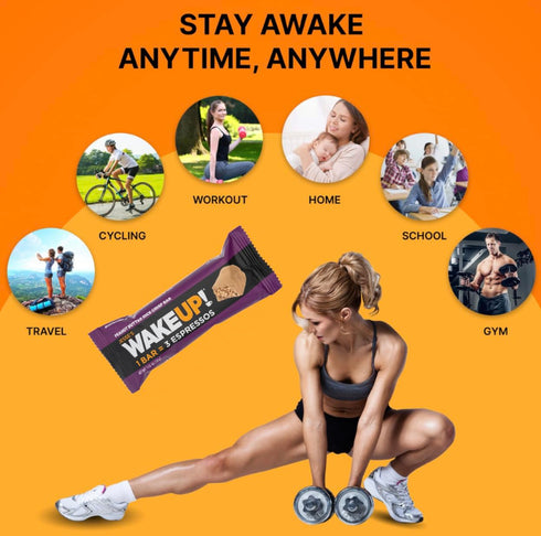 WAKE UP! Caffeinated Peanut Butter Protein Bars, Gluten Free, 350mg Caffeine, 6 Pack, Boosts Focus and Clarity