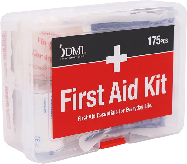 DMI 175-Piece First Aid Kit for Minor Injuries, Portable and Convenient, Includes Bandages and Treatment Instruments