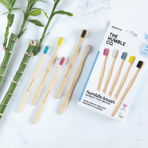 The Humble Co. Bamboo Toothbrushes (5pk) for Superior Oral Care, BPA Free, Ultra Soft Bristles