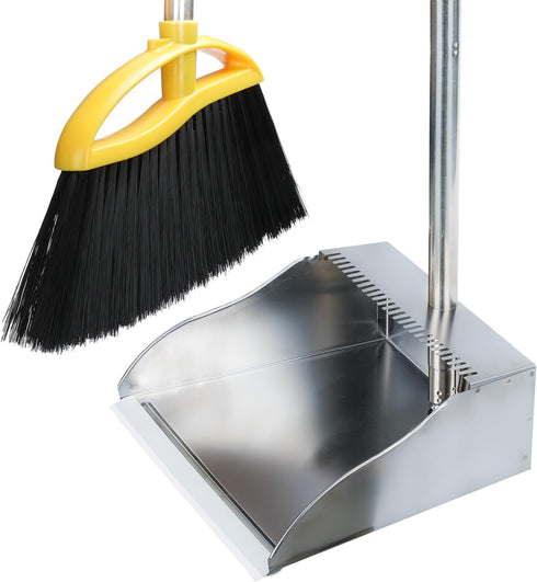 Broom and Dustpan Set for Home, Soft Bristles Indoor Broom with Stainless Steel Dustpan, Kitchen Cleaning Combo