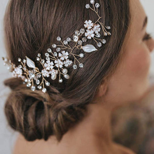 Unsutuo Flower Bride Wedding Headbands - Silver Crystal Bridal Hair Vine for Women & Girls