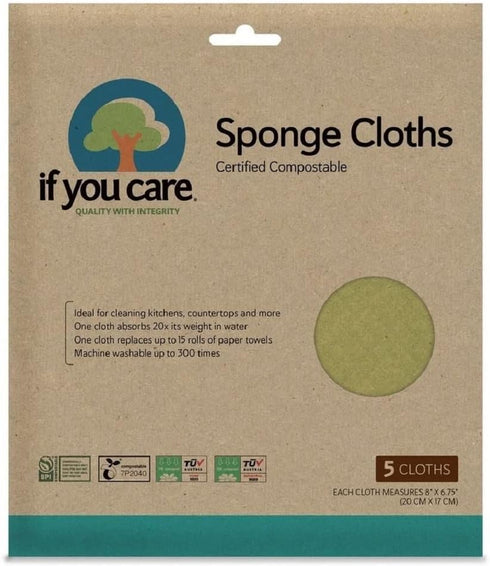 If You Care Sponge Cloths - 5 Count, 100% Natural Cleaning Rags for Kitchen, Bathroom, Reusable