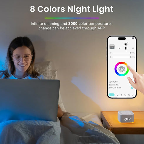 PLJVOYK White Noise Machine, Sound Machine, Alarm Clock,Travel Sound Machine,Sleep Night Lights Bluetooth App Control