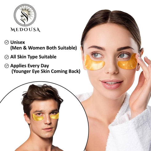 Under Eye Patches (20 Pairs) Golden Eye Mask with Collagen, Smooths Dark Circles, Puffy Eyes & Wrinkles